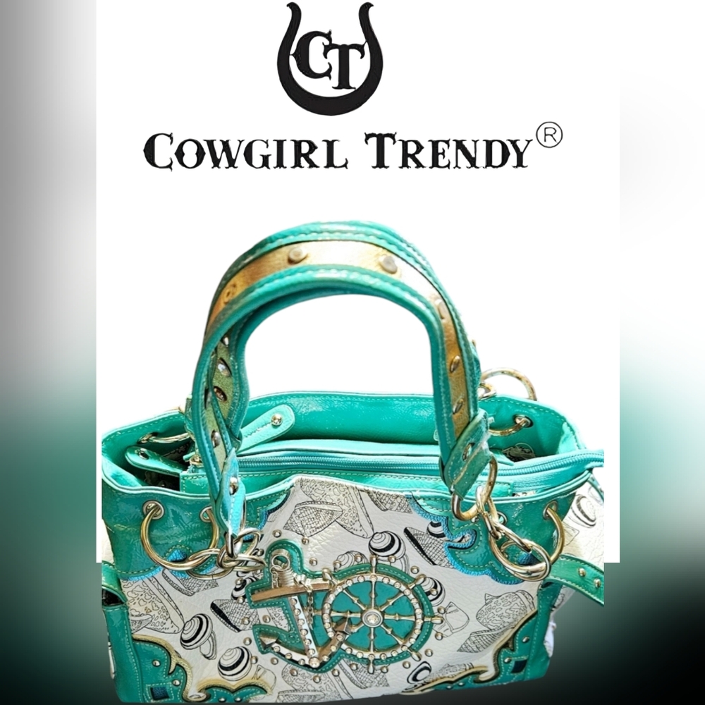 COWGIRL TRENDY Conceal Carry Purse Handbag Turquoise Teal Anchor Ship Wheel *NEW